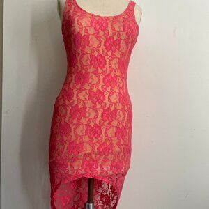 Pink Floral Lace Hi-Low Dress